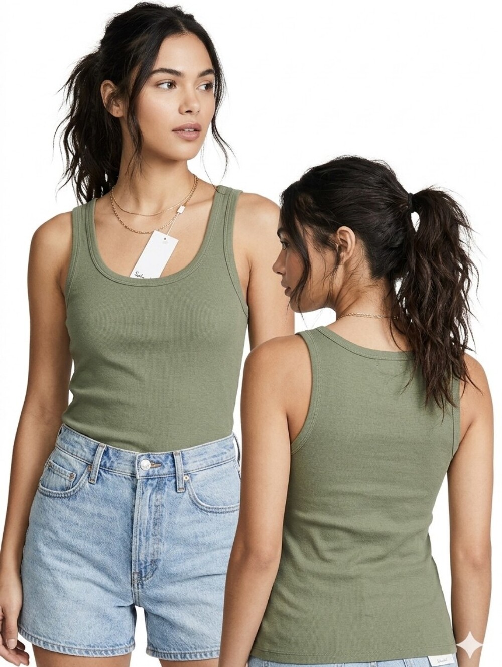 NWT Splendid Classic Tank Tee Top Sage Green Soft Supima Cotton Modal Weave Knit